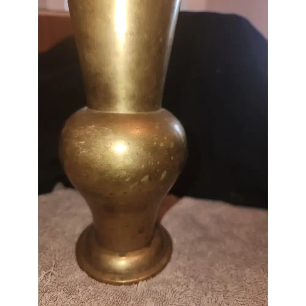 Vintage style Brutalist Brass 8” Vase Made By India Exotics
